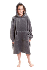Kids Oversized Hooded Fleece Blanket Ultra-Soft Sherpa Fur with Elastic Cuffs and Double Pocket for Ages 8-15 by Daisy Dreamer Hooded Blanket