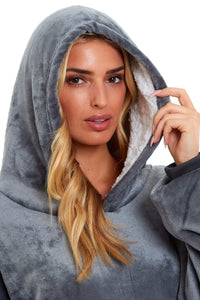 Oversized Reversible Sherpa and Plush Fleece Hooded Blanket Grey and Pink Ultimate Warmth and Comfort Hoodie for Adults and Kids by Daisy Dreamer Hooded Blanket