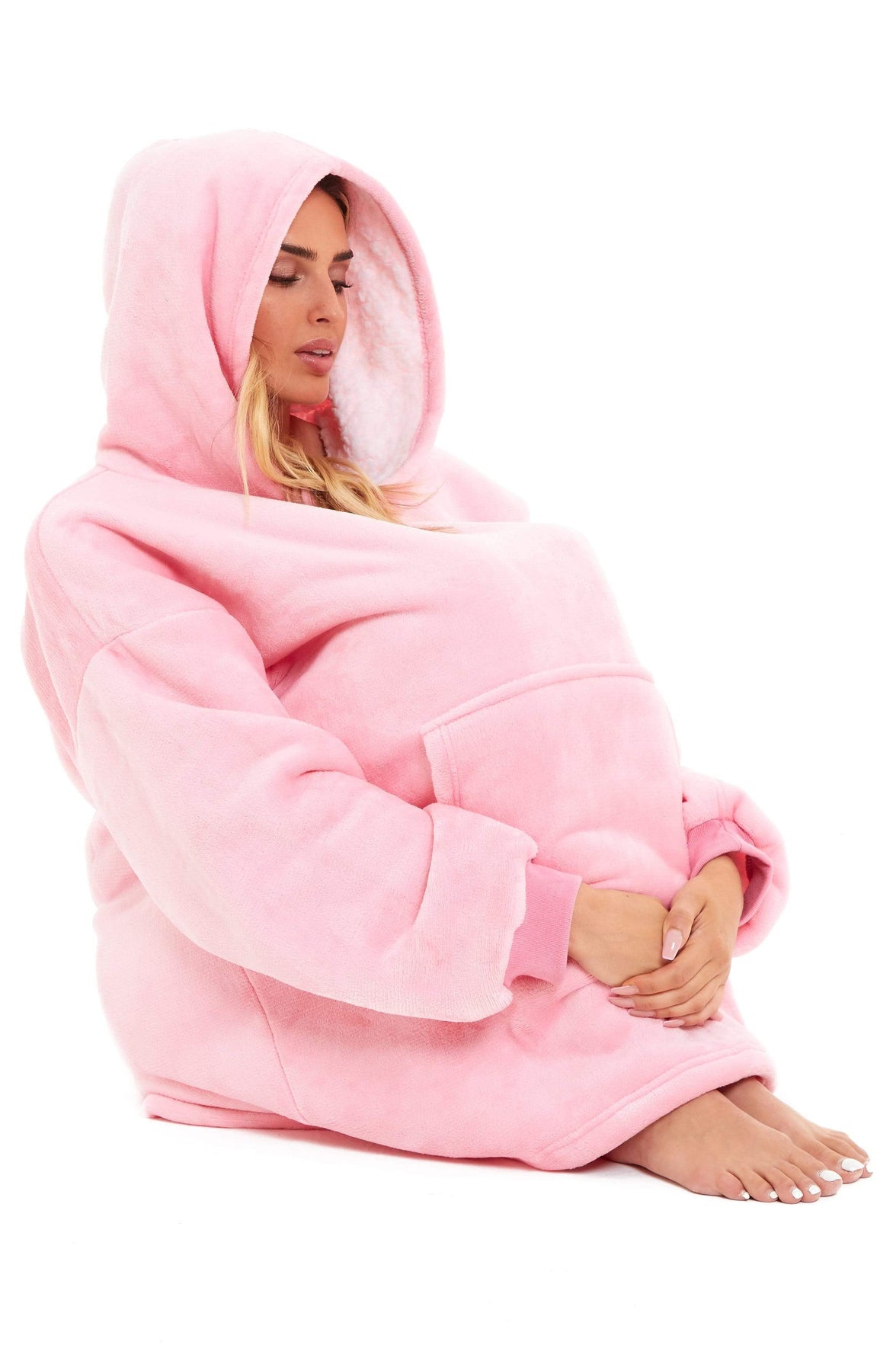 Oversized Reversible Sherpa and Plush Fleece Hooded Blanket Grey and Pink Ultimate Warmth and Comfort Hoodie for Adults and Kids by Daisy Dreamer Hooded Blanket