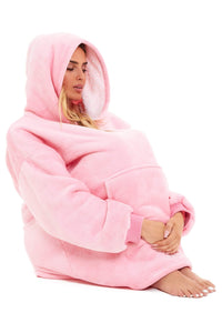 Oversized Reversible Sherpa and Plush Fleece Hooded Blanket Grey and Pink Ultimate Warmth and Comfort Hoodie for Adults and Kids by Daisy Dreamer Hooded Blanket