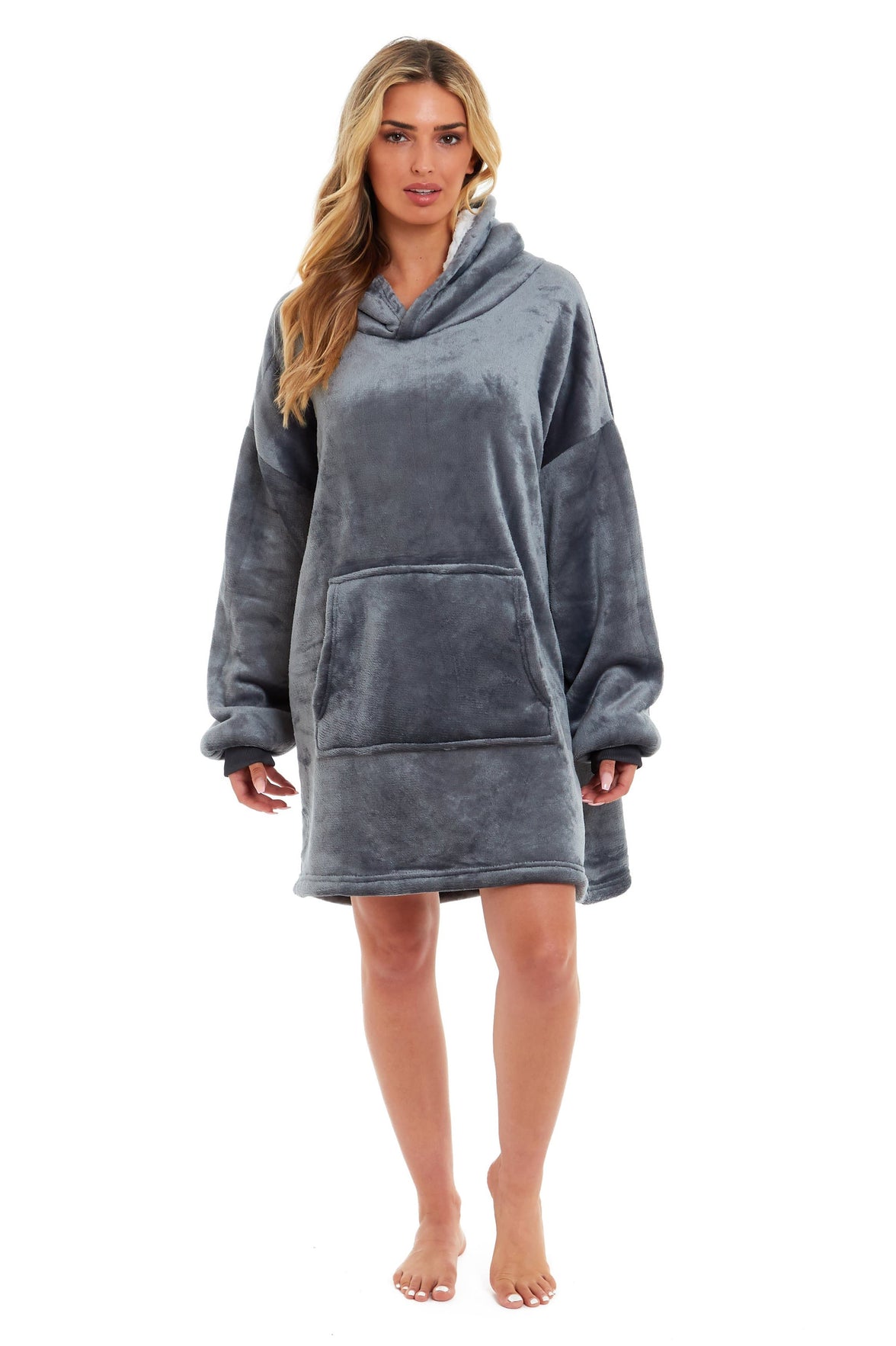 Oversized Reversible Sherpa and Plush Fleece Hooded Blanket Grey and Pink Ultimate Warmth and Comfort Hoodie for Adults and Kids by Daisy Dreamer Hooded Blanket