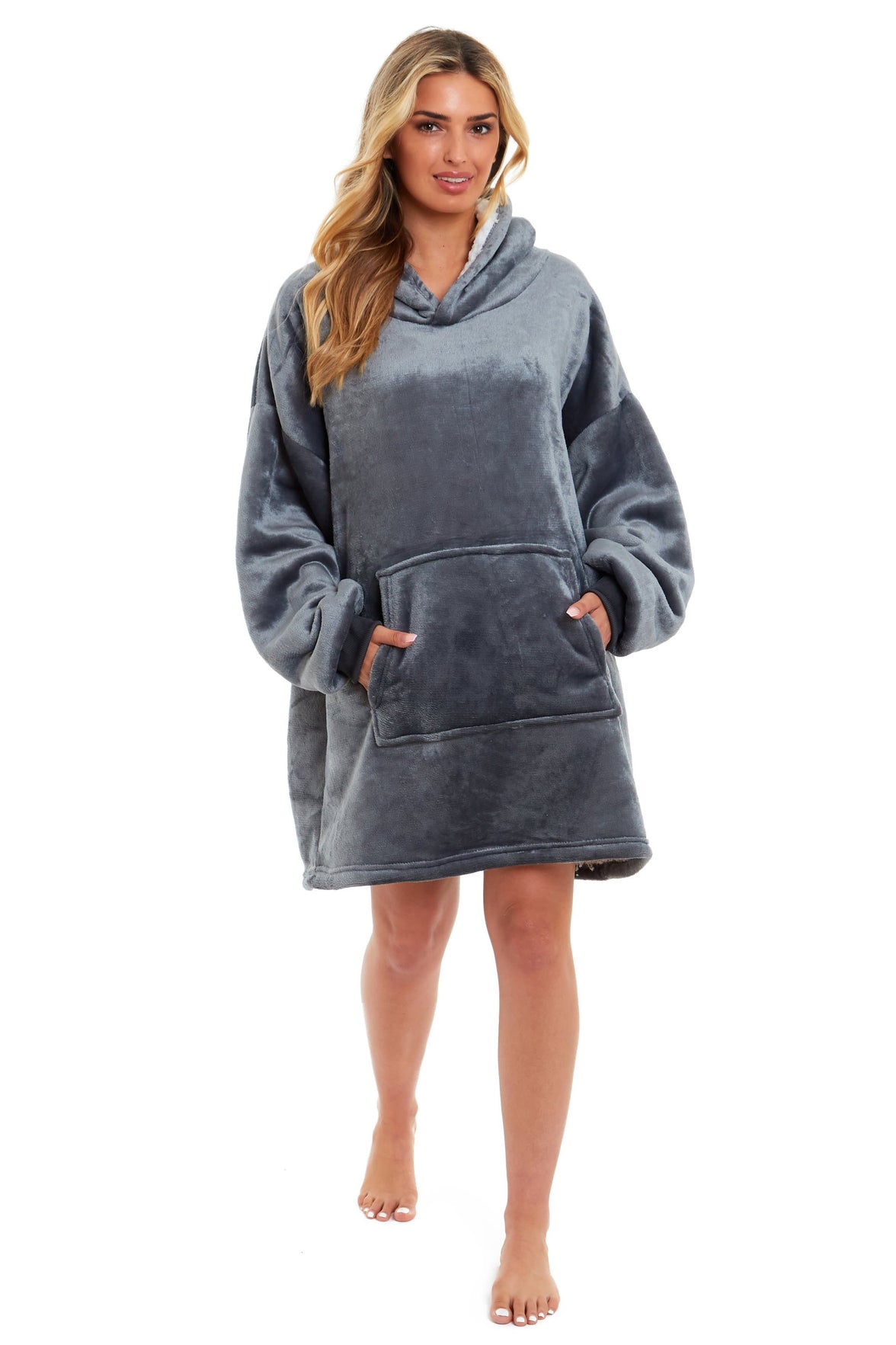 Oversized Reversible Sherpa and Plush Fleece Hooded Blanket Grey and Pink Ultimate Warmth and Comfort Hoodie for Adults and Kids by Daisy Dreamer Hooded Blanket