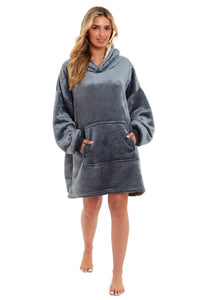 Oversized Reversible Sherpa and Plush Fleece Hooded Blanket Grey and Pink Ultimate Warmth and Comfort Hoodie for Adults and Kids by Daisy Dreamer Hooded Blanket