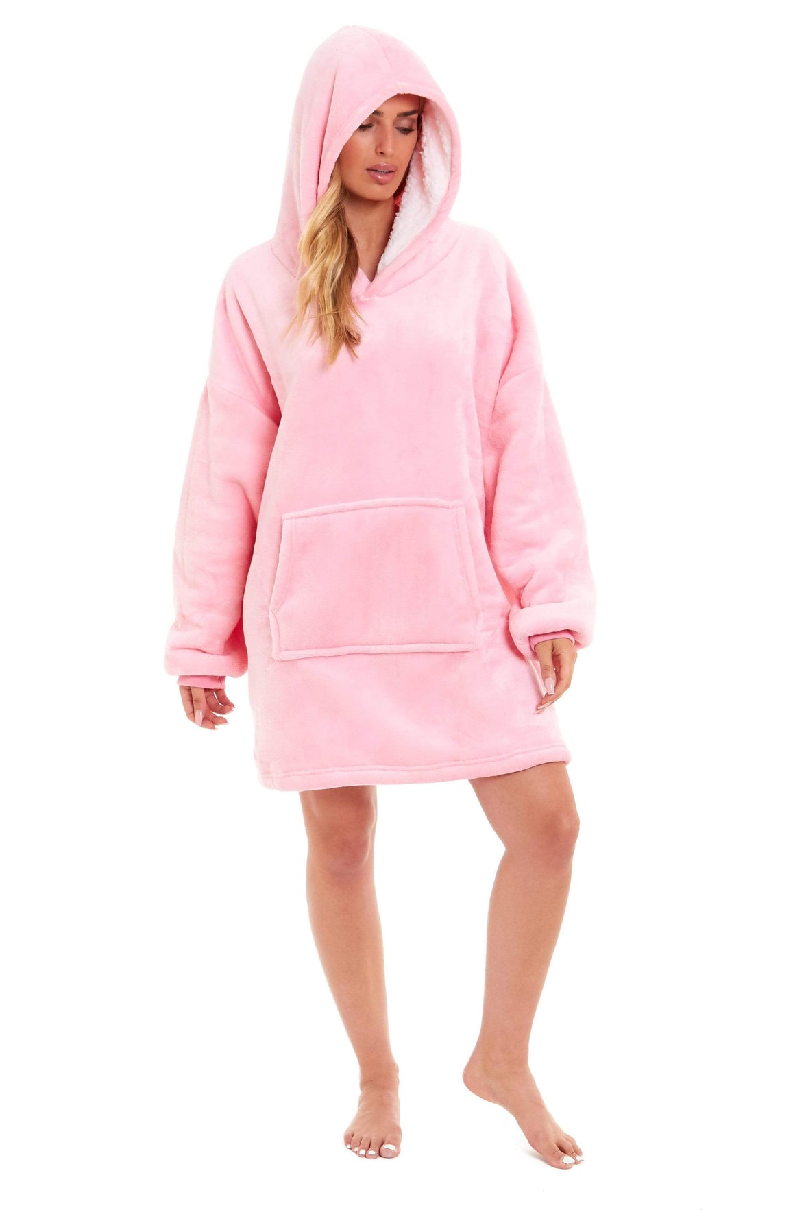 Oversized Reversible Sherpa and Plush Fleece Hooded Blanket Grey and Pink Ultimate Warmth and Comfort Hoodie for Adults and Kids by Daisy Dreamer PINK Hooded Blanket