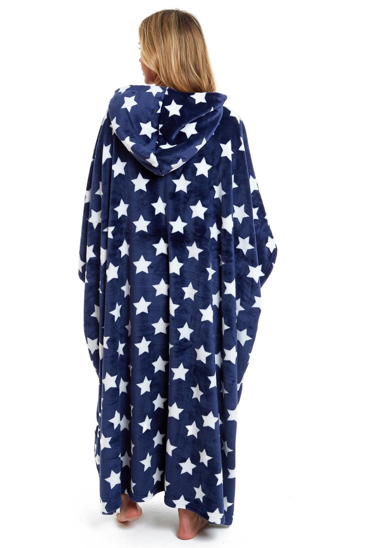 Oversized Hooded Fleece Poncho Blanket with Stars and Polka Dots Plush Wearable Blanket with Front Pocket for Adults Indoor Outdoor by Daisy Dreamer Hooded Blanket