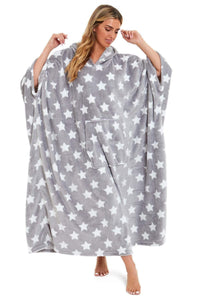 Oversized Hooded Fleece Poncho Blanket with Stars and Polka Dots Plush Wearable Blanket with Front Pocket for Adults Indoor Outdoor by Daisy Dreamer Hooded Blanket
