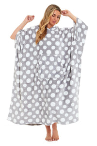 Oversized Hooded Fleece Poncho Blanket with Stars and Polka Dots Plush Wearable Blanket with Front Pocket for Adults Indoor Outdoor by Daisy Dreamer Hooded Blanket