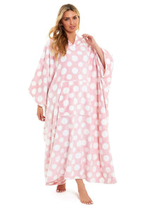 Oversized Hooded Fleece Poncho Blanket with Stars and Polka Dots Plush Wearable Blanket with Front Pocket for Adults Indoor Outdoor by Daisy Dreamer Hooded Blanket
