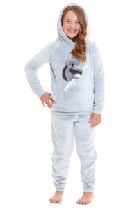 Matching Mother Daughter Koala Bear Hooded Pyjama Set Soft Plush Fleece Flannel Loungewear Nightwear for Women and Girls by Daisy Dreamer Pyjamas