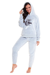 Matching Mother Daughter Koala Bear Hooded Pyjama Set Soft Plush Fleece Flannel Loungewear Nightwear for Women and Girls by Daisy Dreamer Pyjamas