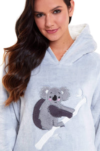 Matching Mother Daughter Koala Bear Hooded Pyjama Set Soft Plush Fleece Flannel Loungewear Nightwear for Women and Girls by Daisy Dreamer Pyjamas