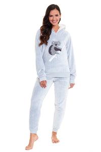 Matching Mother Daughter Koala Bear Hooded Pyjama Set Soft Plush Fleece Flannel Loungewear Nightwear for Women and Girls by Daisy Dreamer Pyjamas
