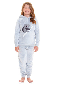 Matching Mother Daughter Koala Bear Hooded Pyjama Set Soft Plush Fleece Flannel Loungewear Nightwear for Women and Girls by Daisy Dreamer Pyjamas
