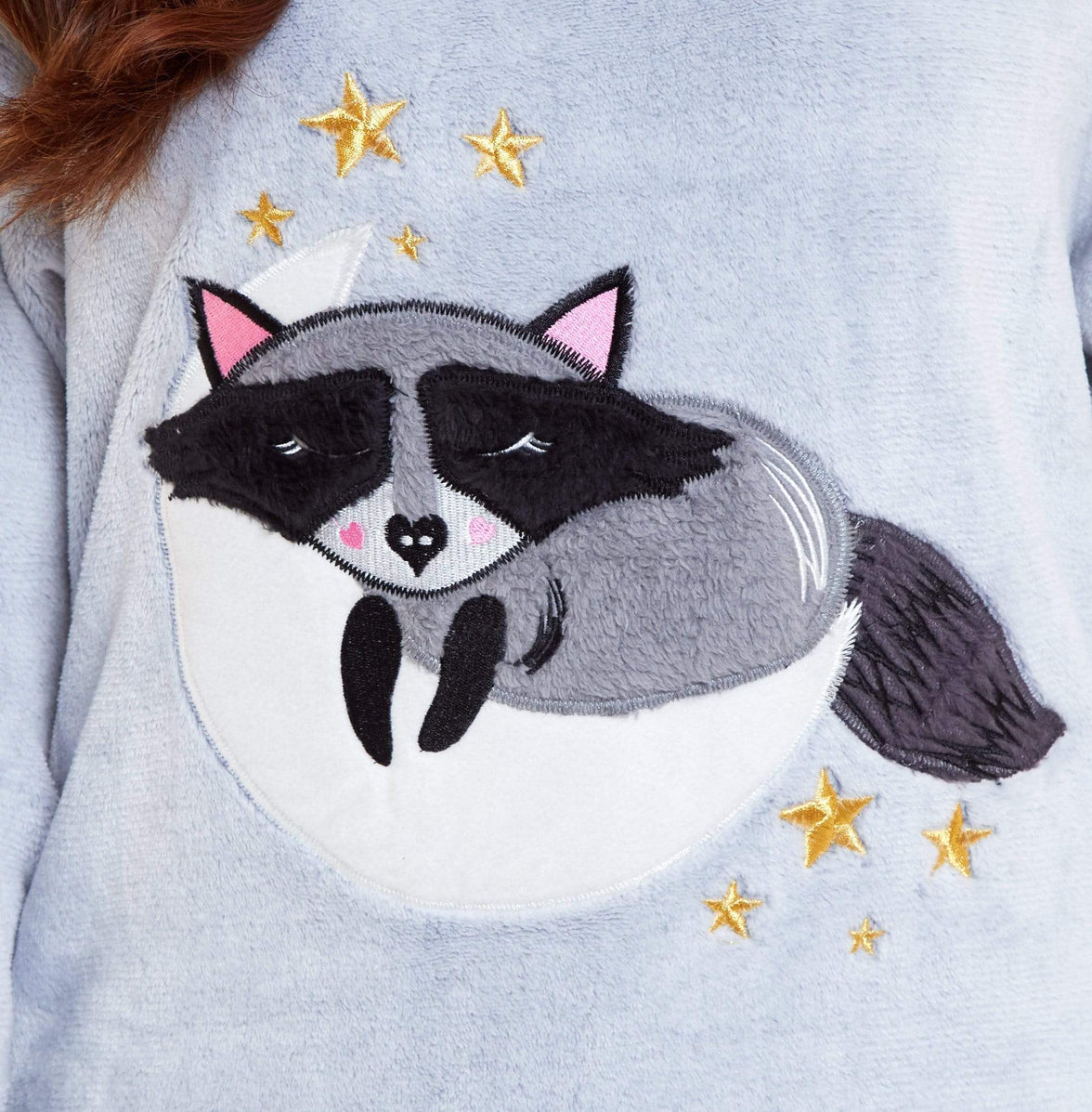Matching Mother Daughter Raccoon Fleece Hooded Pyjama Set with Sherpa Lining and Embroidered Design for Family Bonding by Daisy Dreamer Pyjamas