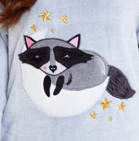 Matching Mother Daughter Raccoon Fleece Hooded Pyjama Set with Sherpa Lining and Embroidered Design for Family Bonding by Daisy Dreamer Pyjamas