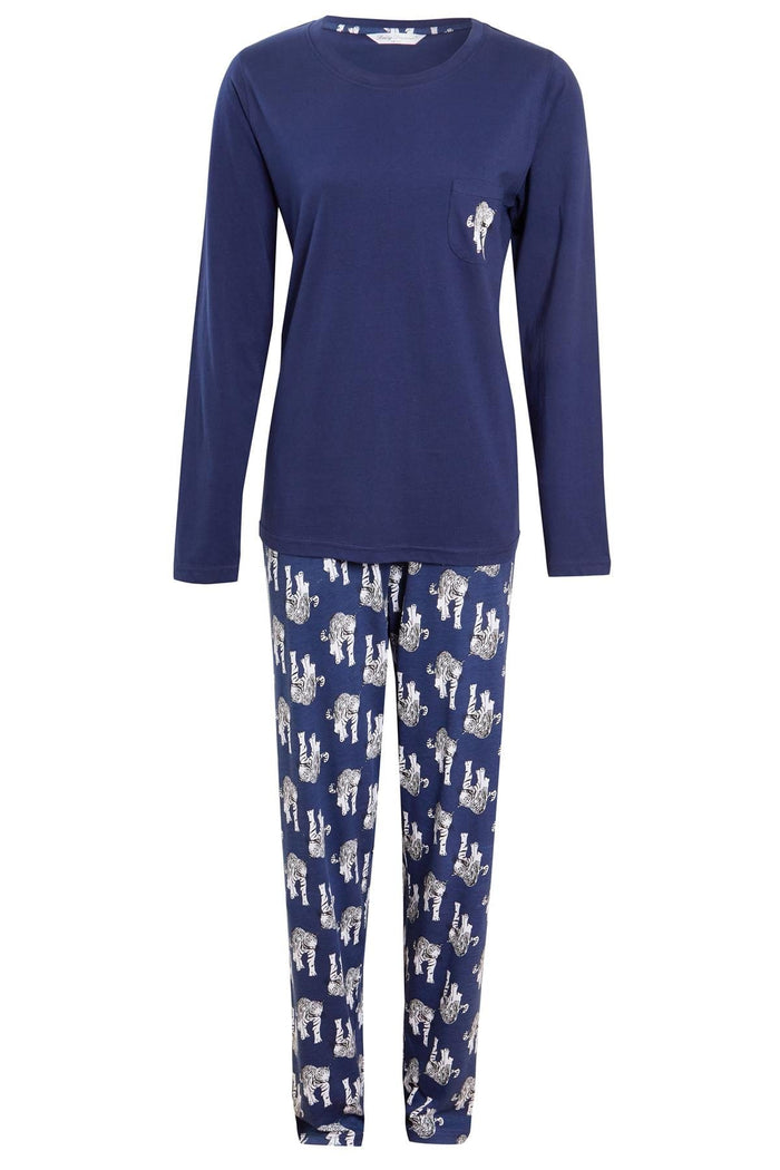 Navy Tiger Print Cotton Pyjama Set for Women 100% Soft Cotton Relaxed Fit Nightwear Perfect for Lounging and Sleeping Multiple Sizes Available by Daisy Dreamer NAVY TIGER / S Pyjamas