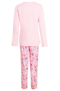 Ladies Pink Dog Print Jersey Cotton Pajama Set Soft Cozy Long Sleeve Women's Nightwear Sleepwear Loungewear Multiple Sizes by Daisy Dreamer Pyjamas