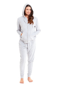 Women's Hooded Velour Lounge Set with Zipped Top and Elasticated Waistband Comfortable Stretchable Nightwear UK Sizes 8-22 by Daisy Dreamer SMALL | UK 8-10 / SILVER SMOKE Pyjamas