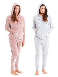 Women's Hooded Velour Lounge Set with Zipped Top and Elasticated Waistband Comfortable Stretchable Nightwear UK Sizes 8-22 by Daisy Dreamer Pyjamas