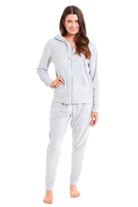 Women's Hooded Velour Lounge Set with Zipped Top and Elasticated Waistband Comfortable Stretchable Nightwear UK Sizes 8-22 by Daisy Dreamer Pyjamas