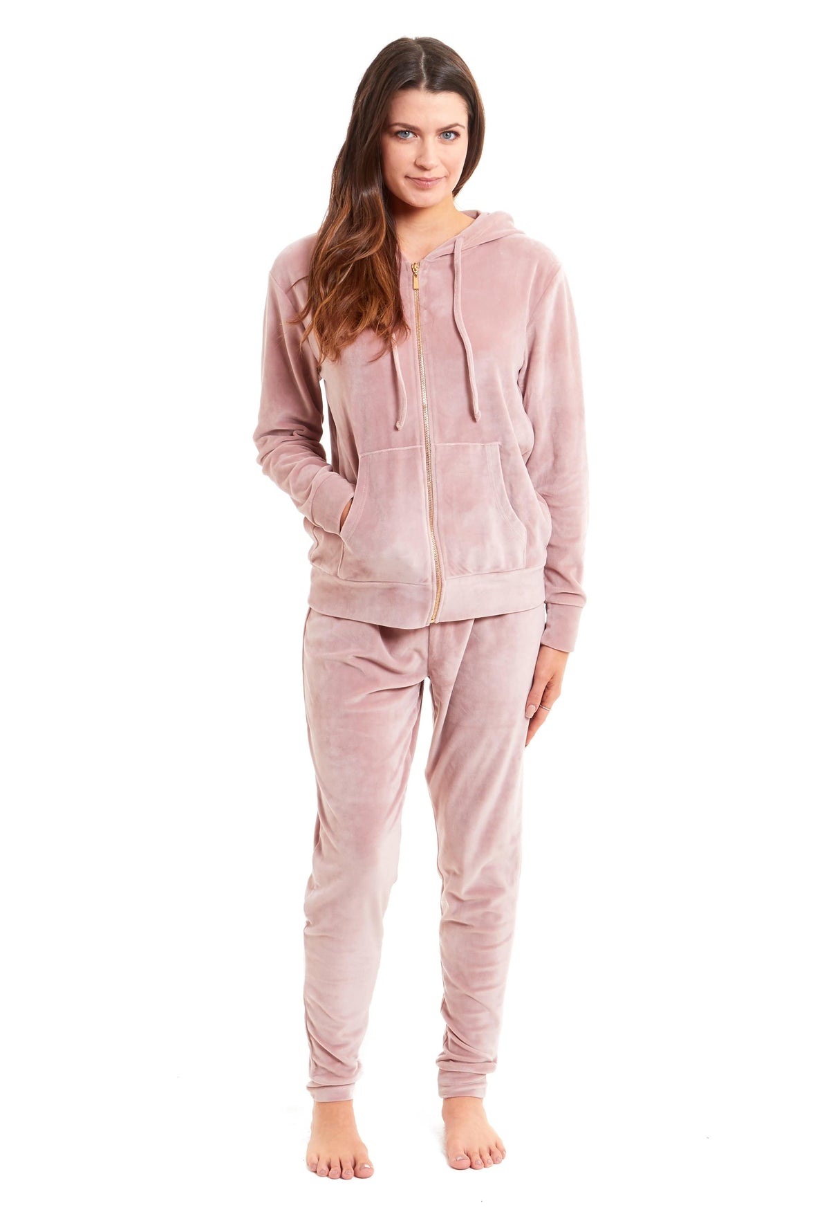 Women's Hooded Velour Lounge Set with Zipped Top and Elasticated Waistband Comfortable Stretchable Nightwear UK Sizes 8-22 by Daisy Dreamer Pyjamas