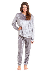 Women's Crushed Velvet Pyjama Set Soft Comfortable Loungewear Top and Pants Perfect Luxurious Nightwear Gift in Multiple Sizes and Elegant Colours by Daisy Dreamer SMALL | UK 8-10 / SILVER Pyjamas