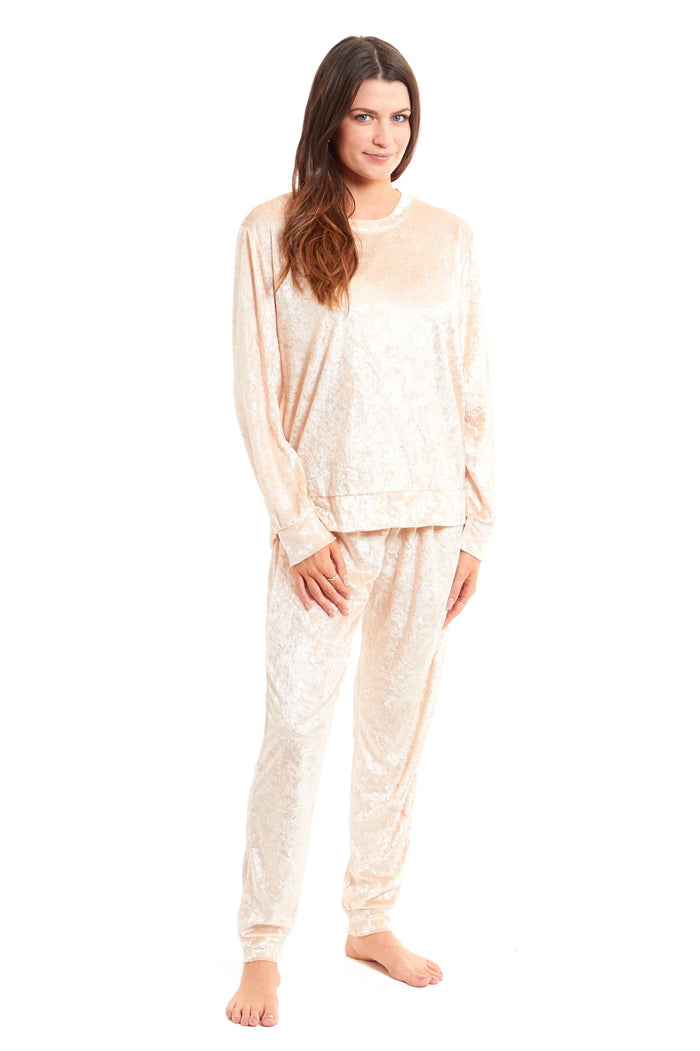 Women's Crushed Velvet Pyjama Set Soft Comfortable Loungewear Top and Pants Perfect Luxurious Nightwear Gift in Multiple Sizes and Elegant Colours by Daisy Dreamer SMALL | UK 8-10 / GOLD Pyjamas