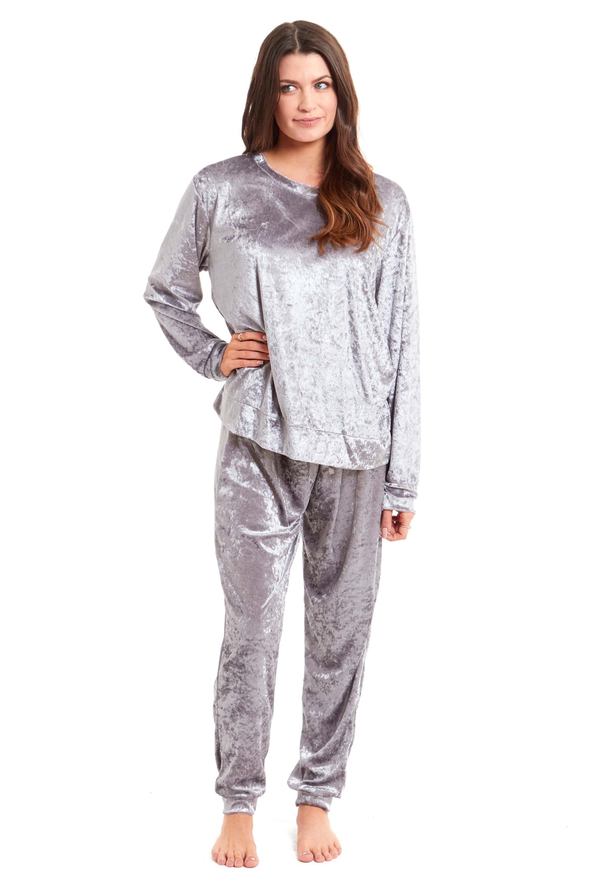 Women's Crushed Velvet Pyjama Set Soft Comfortable Loungewear Top and Pants Perfect Luxurious Nightwear Gift in Multiple Sizes and Elegant Colours by Daisy Dreamer Pyjamas