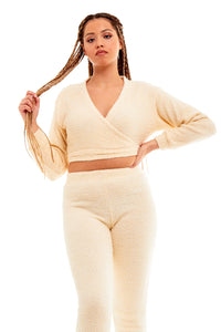 Women's Ultra-Soft Teddy Fleece Loungewear Set with Wrap Top and Stretch Pants Ideal for Lounge and Nightwear by Daisy Dreamer Pyjamas