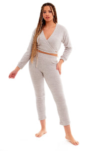 Women's Ultra-Soft Teddy Fleece Loungewear Set with Wrap Top and Stretch Pants Ideal for Lounge and Nightwear by Daisy Dreamer Pyjamas
