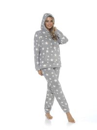 Women's Plush Fleece Hooded Pyjama Set Stars Design Soft Teddy Fabric Cosy Nightwear Loungewear Warm Comfortable Multiple Sizes by Daisy Dreamer Pyjamas