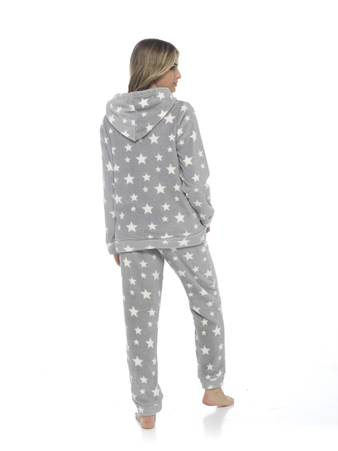 Women's Plush Fleece Hooded Pyjama Set Stars Design Soft Teddy Fabric Cosy Nightwear Loungewear Warm Comfortable Multiple Sizes by Daisy Dreamer Pyjamas