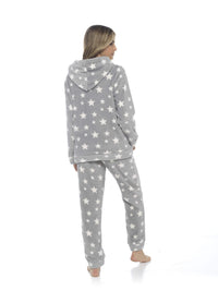 Women's Plush Fleece Hooded Pyjama Set Stars Design Soft Teddy Fabric Cosy Nightwear Loungewear Warm Comfortable Multiple Sizes by Daisy Dreamer Pyjamas
