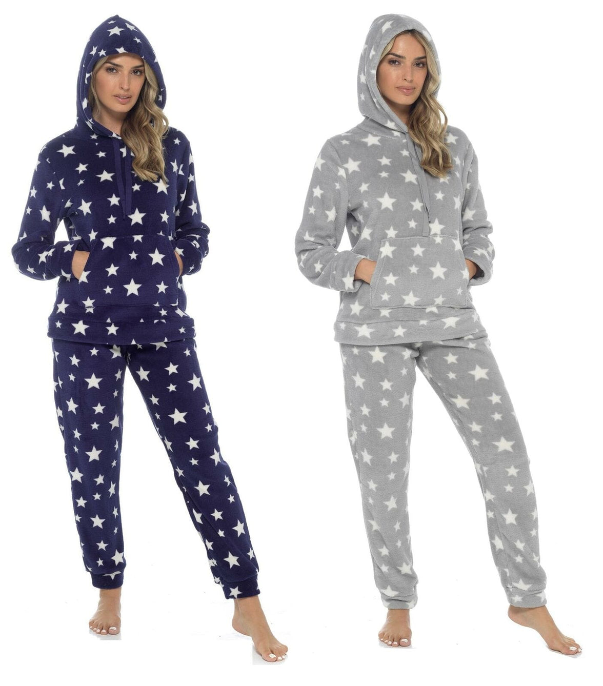 Women's Plush Fleece Hooded Pyjama Set Stars Design Soft Teddy Fabric Cosy Nightwear Loungewear Warm Comfortable Multiple Sizes by Daisy Dreamer Pyjamas