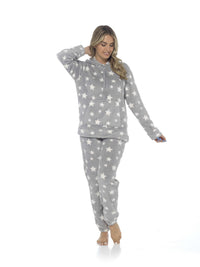 Women's Plush Fleece Hooded Pyjama Set Stars Design Soft Teddy Fabric Cosy Nightwear Loungewear Warm Comfortable Multiple Sizes by Daisy Dreamer Pyjamas