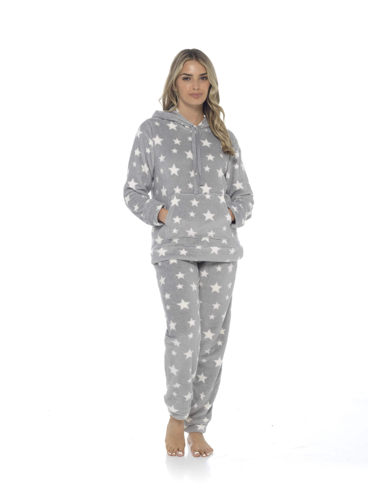 Women's Plush Fleece Hooded Pyjama Set Stars Design Soft Teddy Fabric Cosy Nightwear Loungewear Warm Comfortable Multiple Sizes by Daisy Dreamer Pyjamas