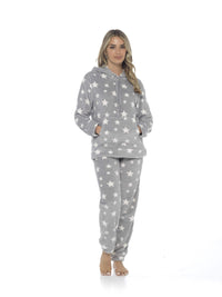Women's Plush Fleece Hooded Pyjama Set Stars Design Soft Teddy Fabric Cosy Nightwear Loungewear Warm Comfortable Multiple Sizes by Daisy Dreamer Pyjamas