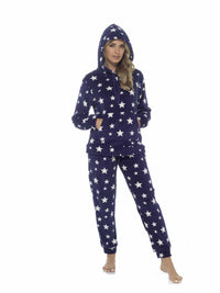 Women's Plush Fleece Hooded Pyjama Set Stars Design Soft Teddy Fabric Cosy Nightwear Loungewear Warm Comfortable Multiple Sizes by Daisy Dreamer Pyjamas