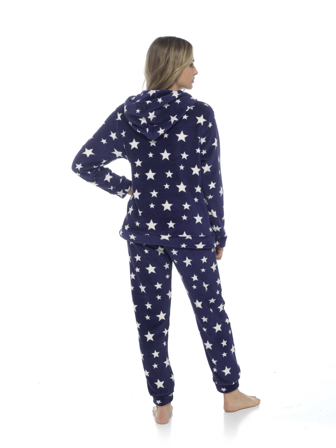 Women's Plush Fleece Hooded Pyjama Set Stars Design Soft Teddy Fabric Cosy Nightwear Loungewear Warm Comfortable Multiple Sizes by Daisy Dreamer Pyjamas