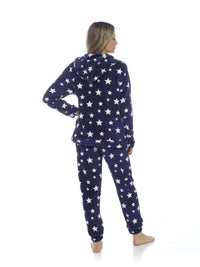 Women's Plush Fleece Hooded Pyjama Set Stars Design Soft Teddy Fabric Cosy Nightwear Loungewear Warm Comfortable Multiple Sizes by Daisy Dreamer Pyjamas