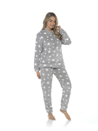 Women's Plush Fleece Hooded Pyjama Set Stars Design Soft Teddy Fabric Cosy Nightwear Loungewear Warm Comfortable Multiple Sizes by Daisy Dreamer Pyjamas
