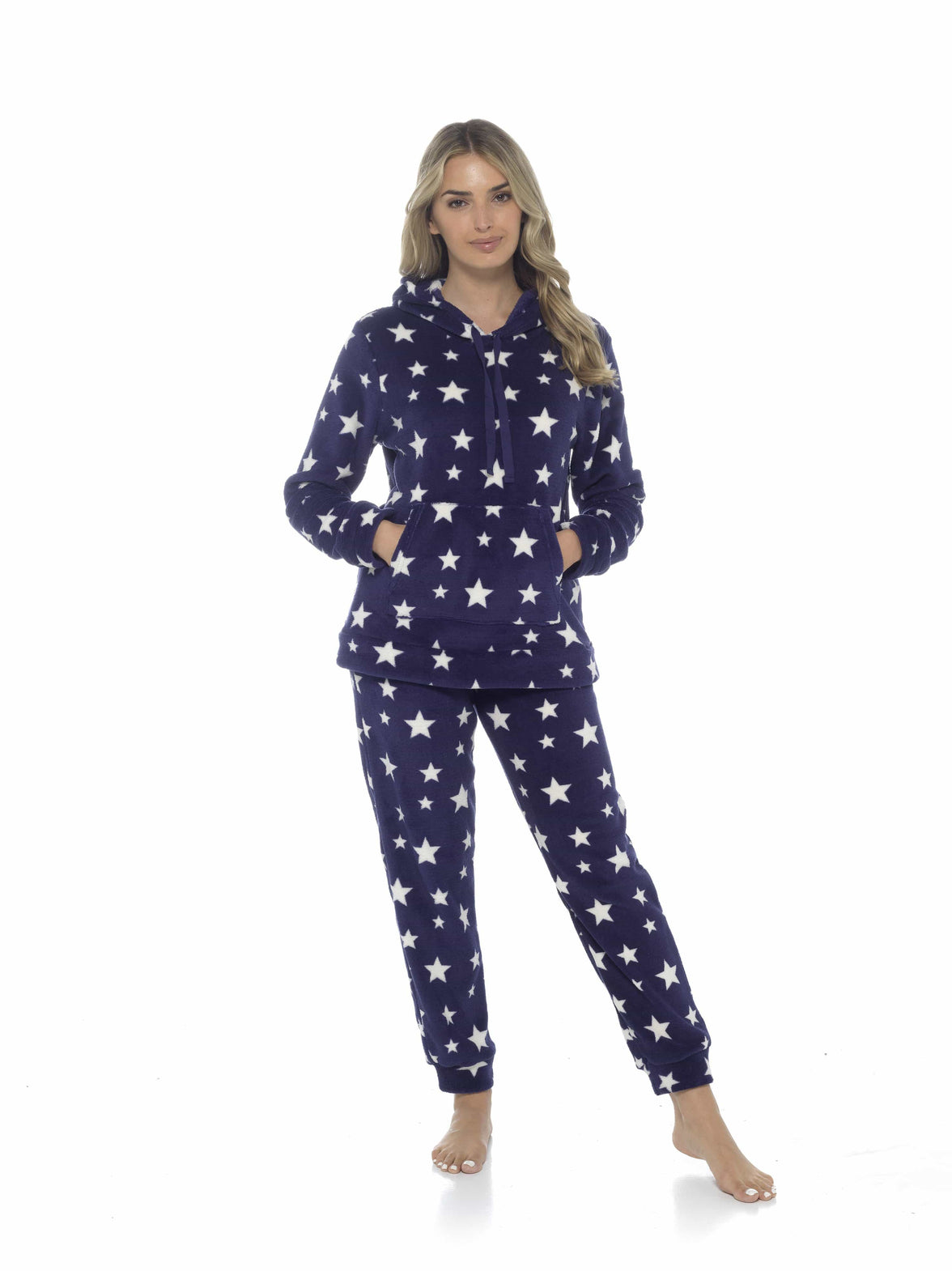 Women's Plush Fleece Hooded Pyjama Set Stars Design Soft Teddy Fabric Cosy Nightwear Loungewear Warm Comfortable Multiple Sizes by Daisy Dreamer Pyjamas