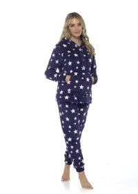 Women's Plush Fleece Hooded Pyjama Set Stars Design Soft Teddy Fabric Cosy Nightwear Loungewear Warm Comfortable Multiple Sizes by Daisy Dreamer Pyjamas