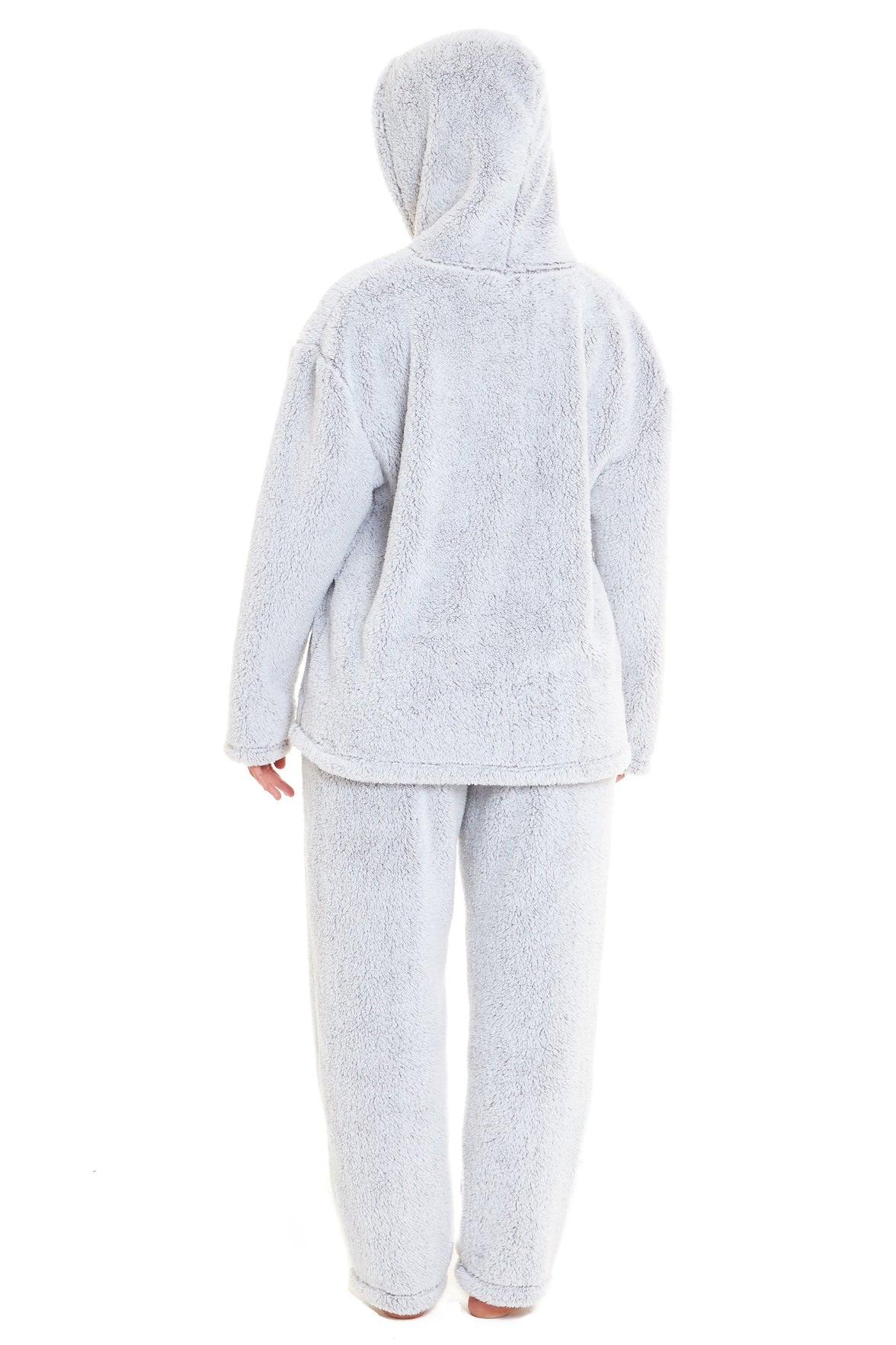 Soft Grey Plush Fleece Hooded Pyjama Set with Zipped Front for Winter Loungewear Ultra-Warm Teddy Fabric Sleepwear Multiple Sizes by Daisy Dreamer Pyjamas