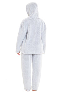 Soft Grey Plush Fleece Hooded Pyjama Set with Zipped Front for Winter Loungewear Ultra-Warm Teddy Fabric Sleepwear Multiple Sizes by Daisy Dreamer Pyjamas