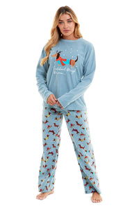 Women's Cosy Dachshund Polar Fleece Pyjama Set Soft Warm Winter Lounge Sleepwear Perfect Christmas Gift Sizes Small to X Large by Daisy Dreamer Pyjamas