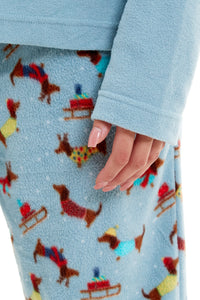 Women's Cosy Dachshund Polar Fleece Pyjama Set Soft Warm Winter Lounge Sleepwear Perfect Christmas Gift Sizes Small to X Large by Daisy Dreamer Pyjamas
