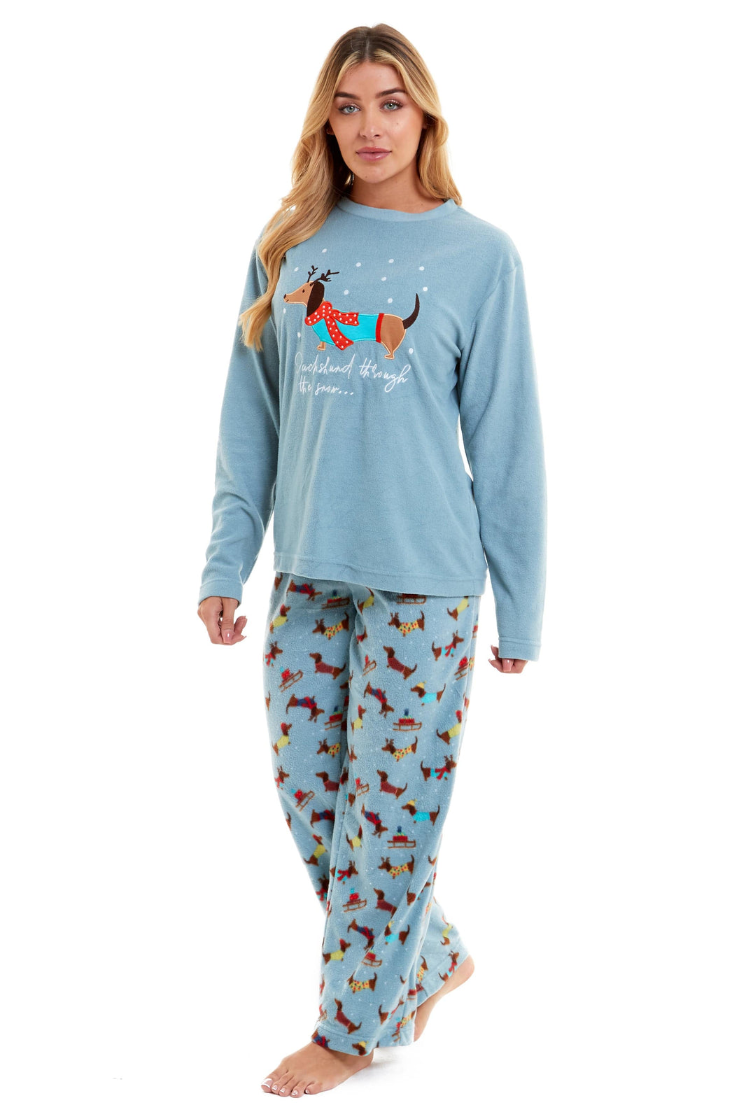 Women's Cosy Dachshund Polar Fleece Pyjama Set Soft Warm Winter Lounge Sleepwear Perfect Christmas Gift Sizes Small to X Large by Daisy Dreamer SMALL | UK 8-10 Pyjamas