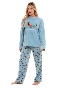 Women's Cosy Dachshund Polar Fleece Pyjama Set Soft Warm Winter Lounge Sleepwear Perfect Christmas Gift Sizes Small to X Large by Daisy Dreamer Pyjamas