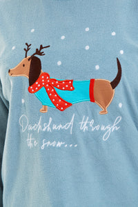 Women's Cosy Dachshund Polar Fleece Pyjama Set Soft Warm Winter Lounge Sleepwear Perfect Christmas Gift Sizes Small to X Large by Daisy Dreamer Pyjamas